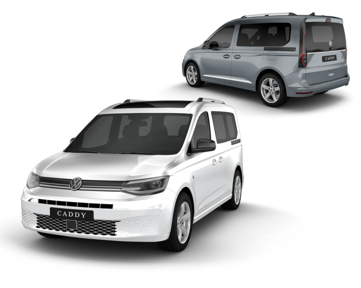 VW Caddy weiss grau